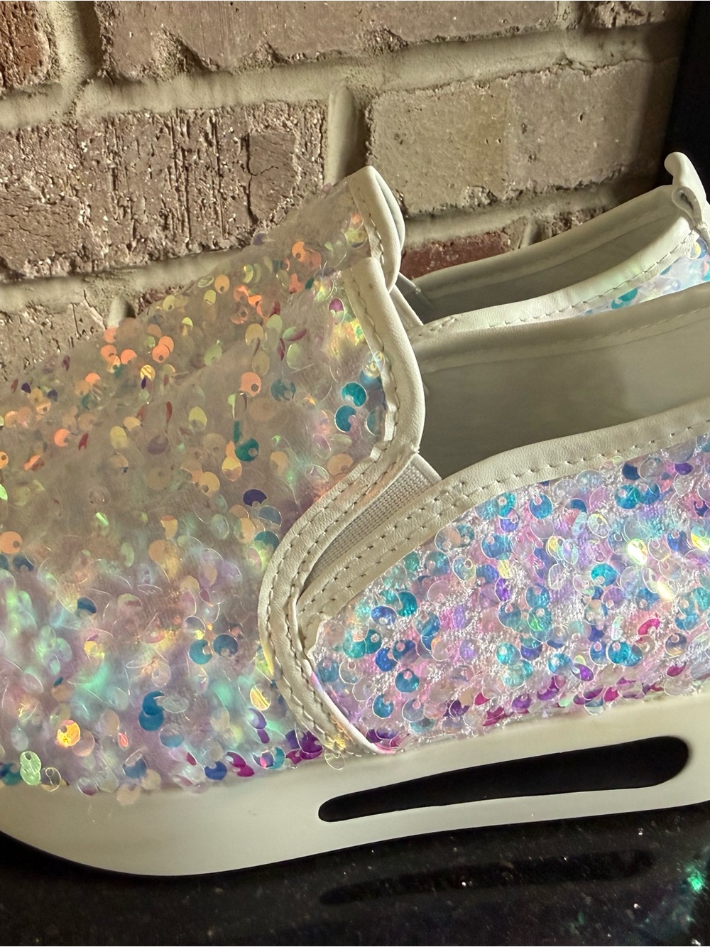 Iridescent Sequin Slip-On Sneakers - White